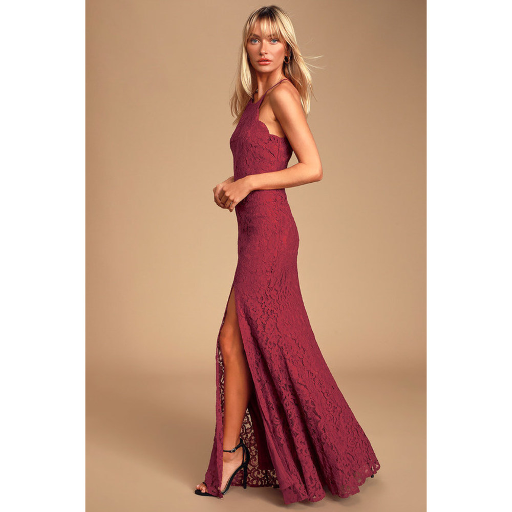 Lulus Splendor Of Love Wine Red Lace Maxi Dress - Size S
